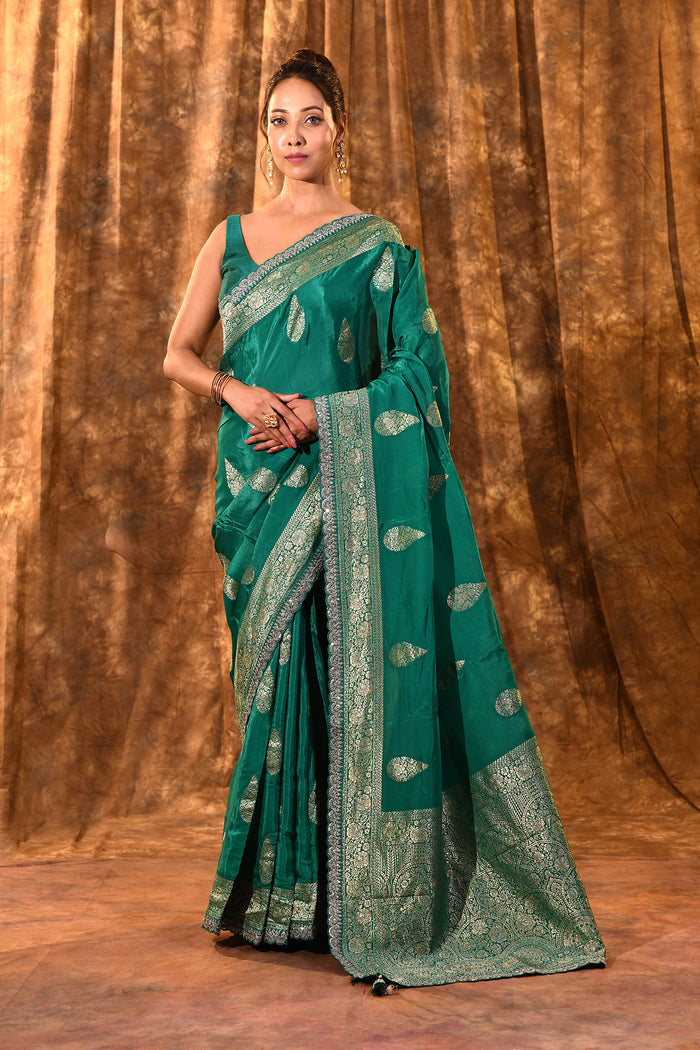 Persian Green Paisley Banarasi Silk Saree