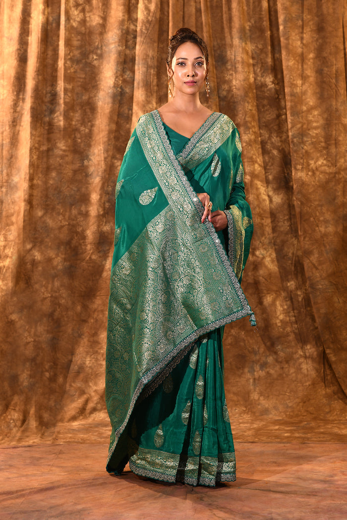 Persian Green Paisley Banarasi Silk Saree