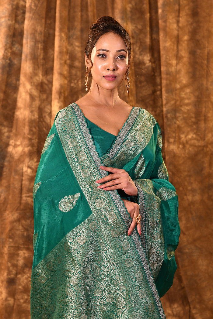 Persian Green Paisley Banarasi Silk Saree