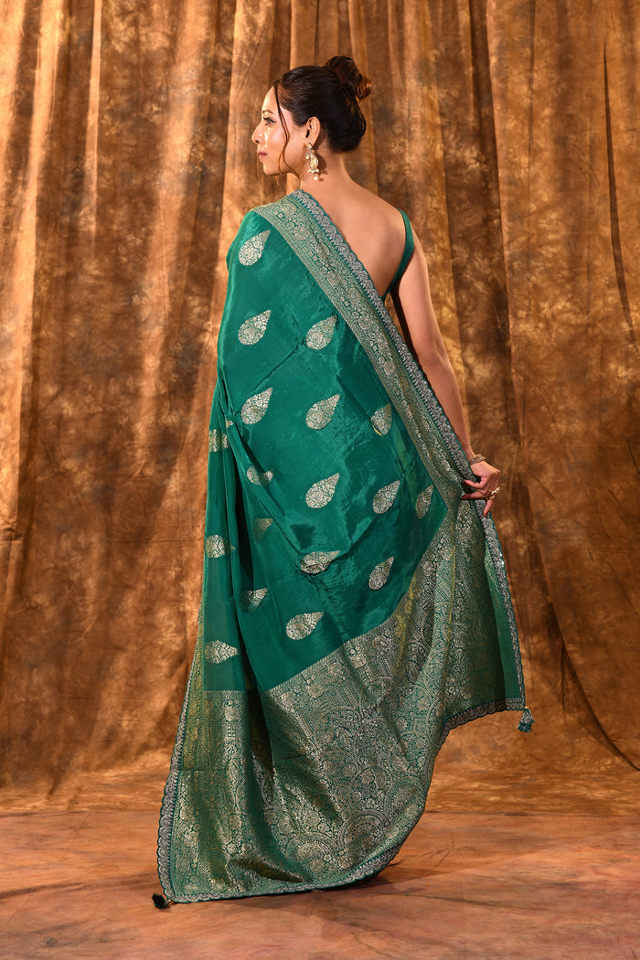 Persian Green Paisley Banarasi Silk Saree