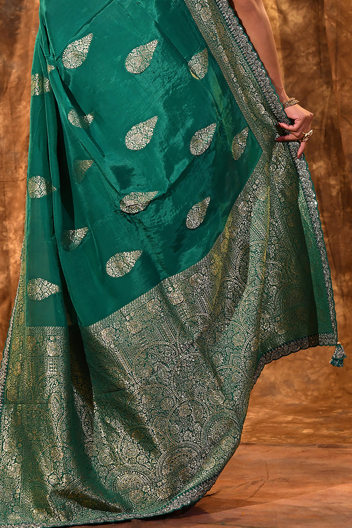 Persian Green Paisley Banarasi Silk Saree
