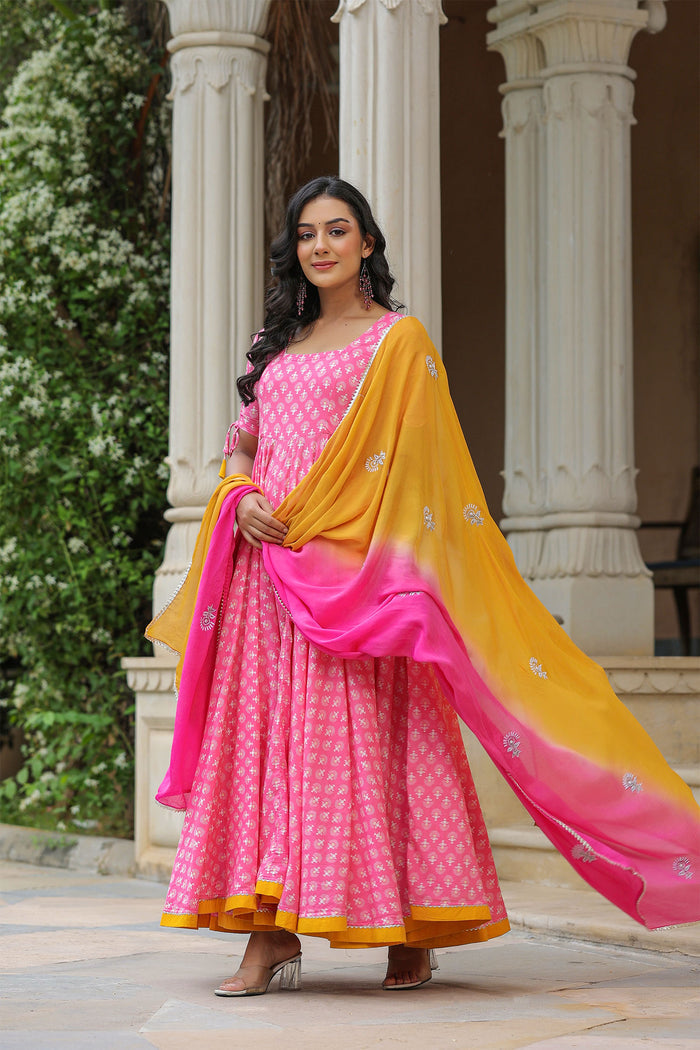 <img> Persian Pink Cotton Printed Anarkali Set