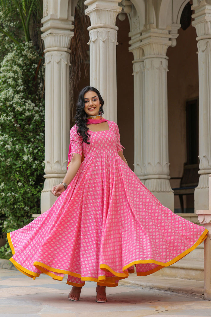 <img> Persian Pink Cotton Printed Anarkali Set