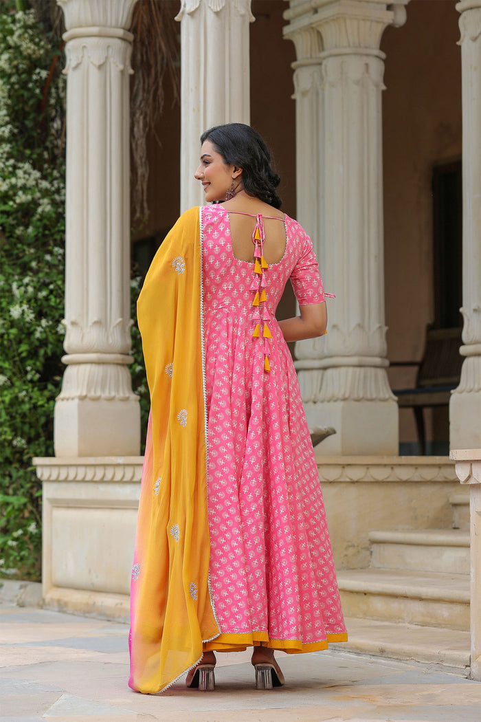 <img> Persian Pink Cotton Printed Anarkali Set