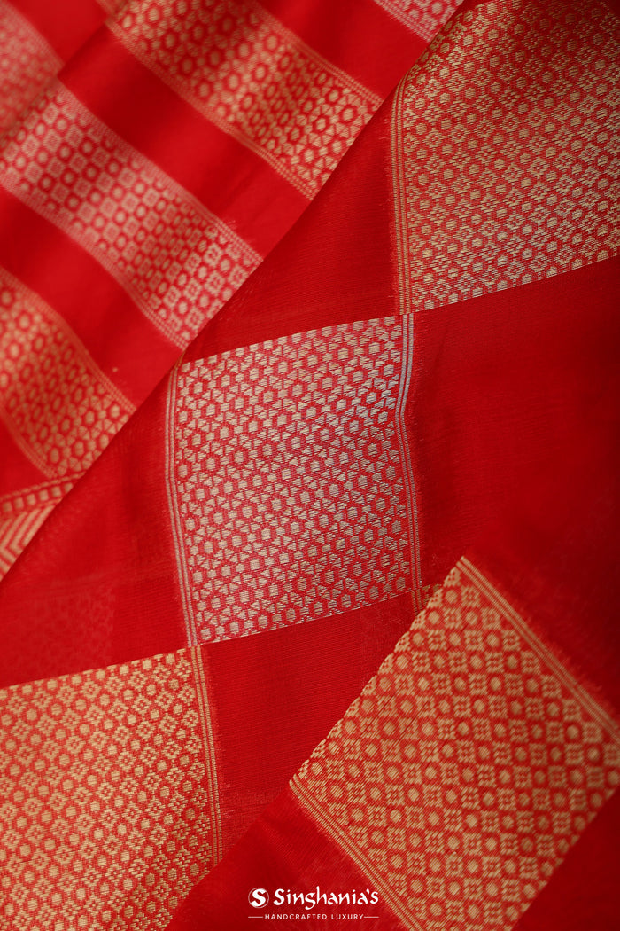 <img> Persian Red Checks Banarasi Silk Saree