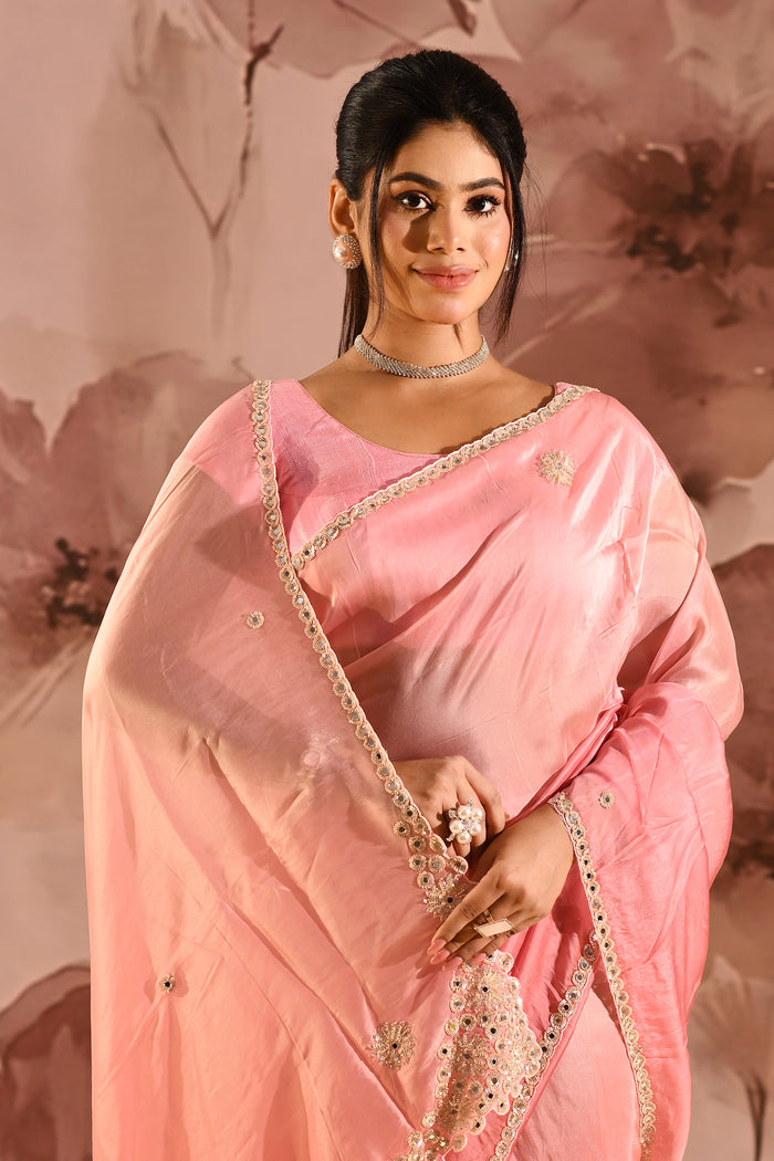 Petal Blush Embroidered Silk Blend Saree