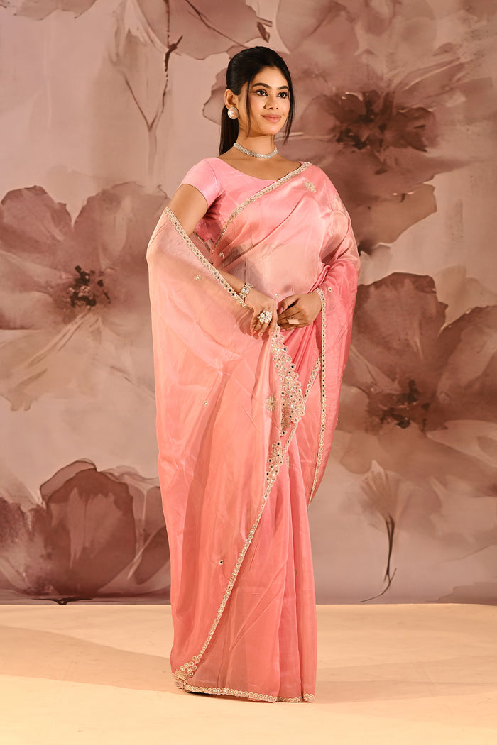 Petal Blush Embroidered Silk Blend Saree