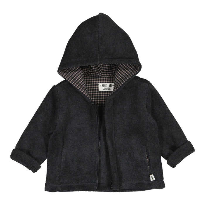 Petit Indi (Made in Spain) - Hooded Fleece Jacket - Charcoal Black