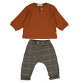 Petit Indi (Made in Spain) - Long Sleeve Henley & Pant Set - Terracotta & Plaid