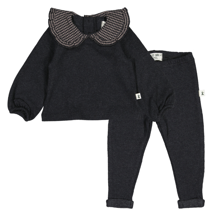 Petit Indi (Made in Spain) - Peter Pan Collar Sweater & Leggings Set - Charcoal