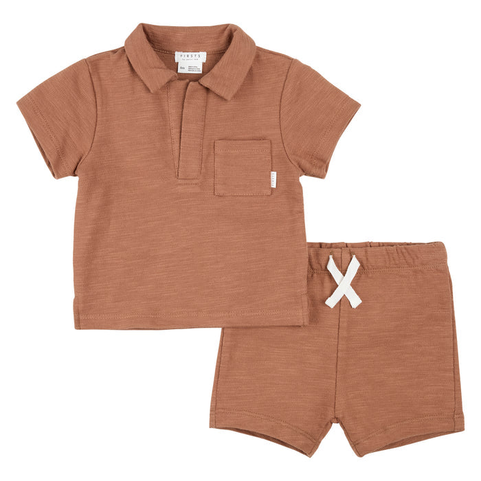 Petit Lem - Collared Tee & Short Set - Sienna-Sets-0-3M-Posh Baby