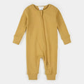 Petit Lem - Organic Cotton & Modal Ribbed Zipper Romper - Golden Yellow-Footies + Rompers (Basic)-3-6M-Posh Baby
