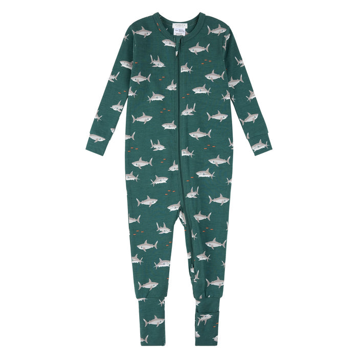 Petit Lem - Organic Cotton Zipper Convertible Romper - Sharks-Footies + Rompers (Basic)-0-3M-Posh Baby