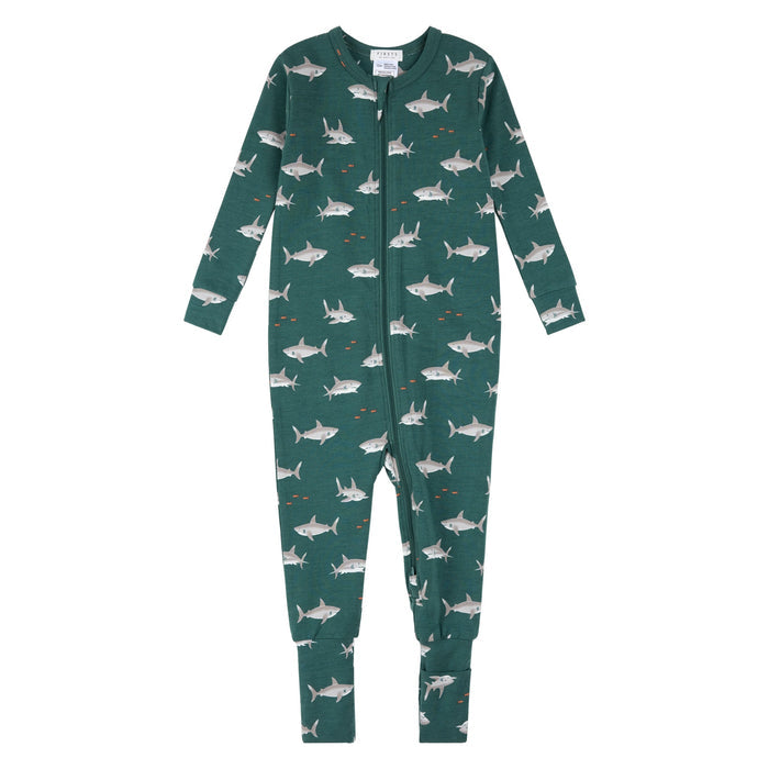 Petit Lem - Organic Cotton Zipper Convertible Romper - Sharks-Footies + Rompers (Basic)-0-3M-Posh Baby