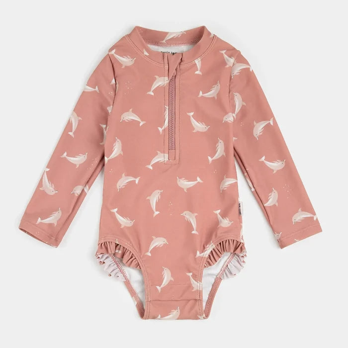 Petit Lem - Rashguard One-Piece - Coral Dolphin-Swim-0-3M-Posh Baby