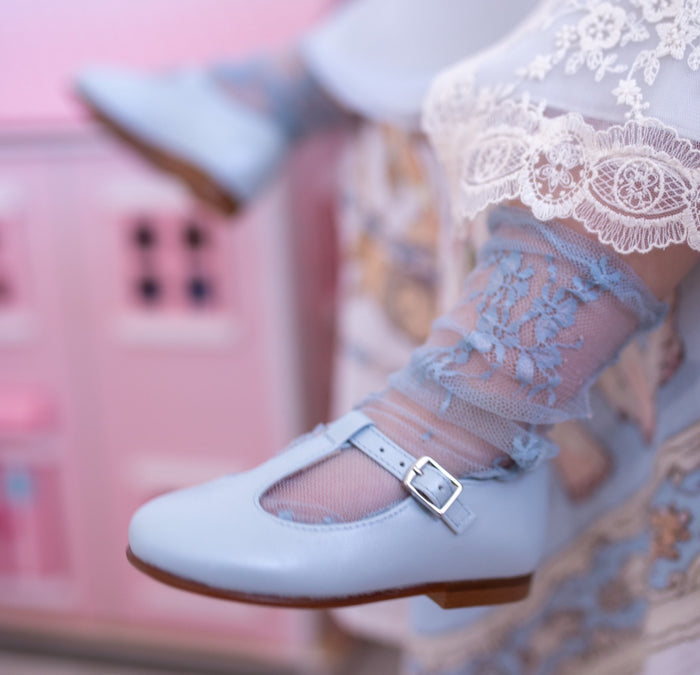 Philippa Blue T-Strap Leather Shoes