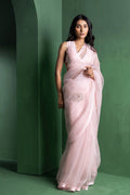 Piggy Pink Silk Organza Saree With Sequins Work
