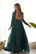 Pine Green Chanderi Leheriya Printed Anarkali Set