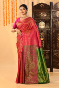 Pink And Green Diamond Weave Kanjivaram Silk Saree