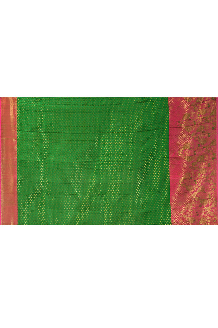 Pink And Green Diamond Weave Kanjivaram Silk Saree