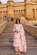 Pink Chanderi Kurta Set With Prints And Lace Work