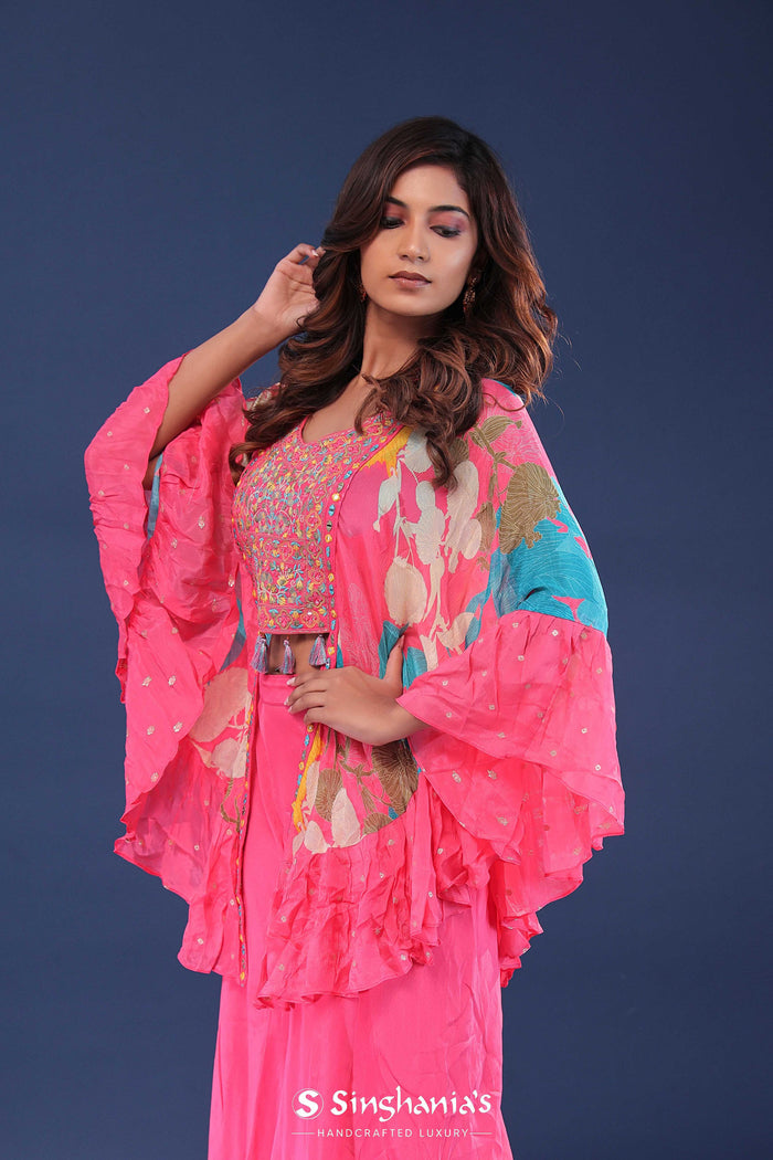 Pink Chinon Crepe Choli Set