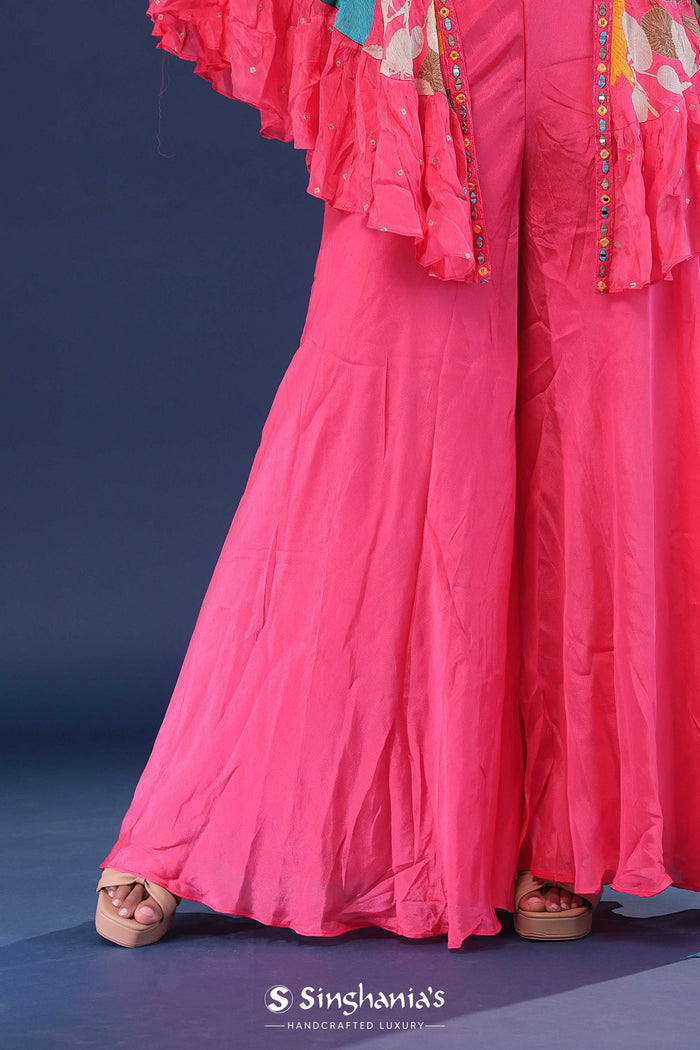 Pink Chinon Crepe Choli Set