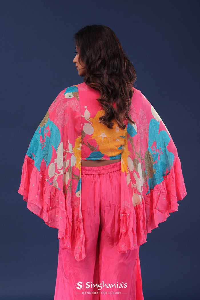 Pink Chinon Crepe Choli Set