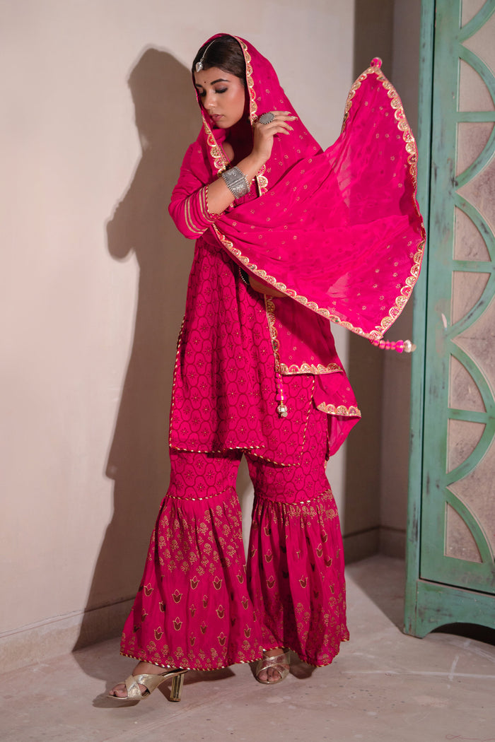 <img> Pink Chinon Gharara Set