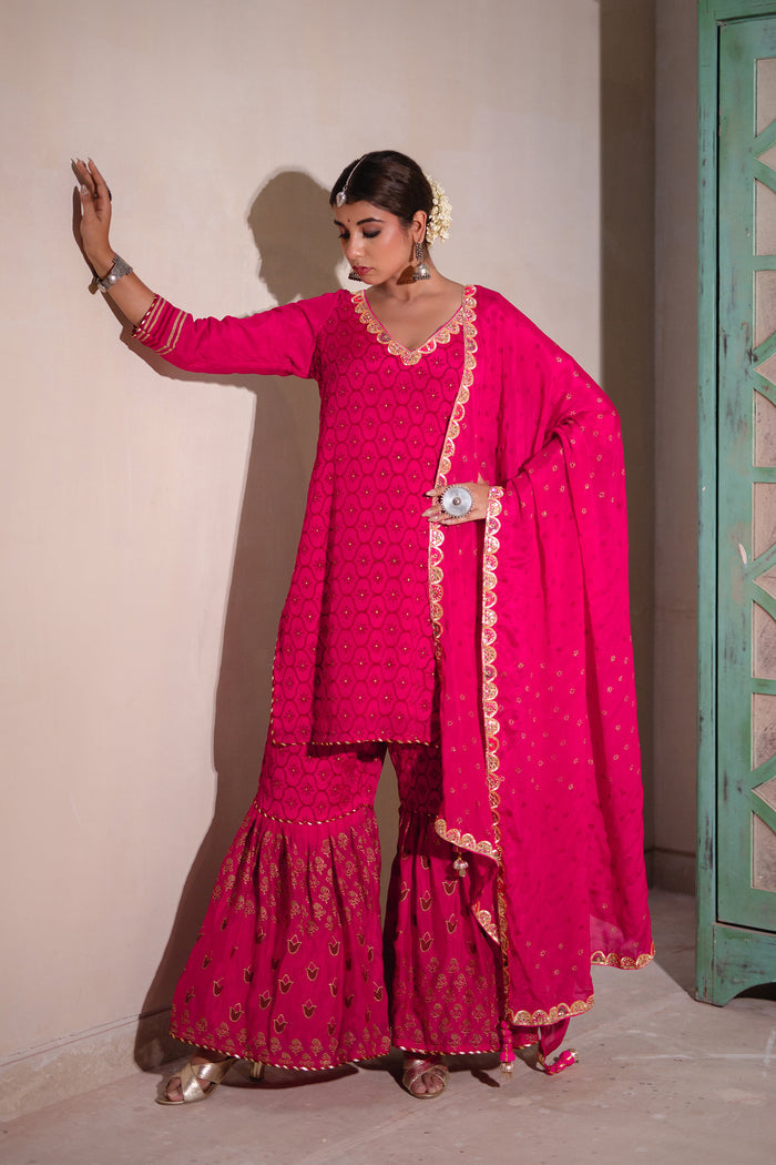 <img> Pink Chinon Gharara Set