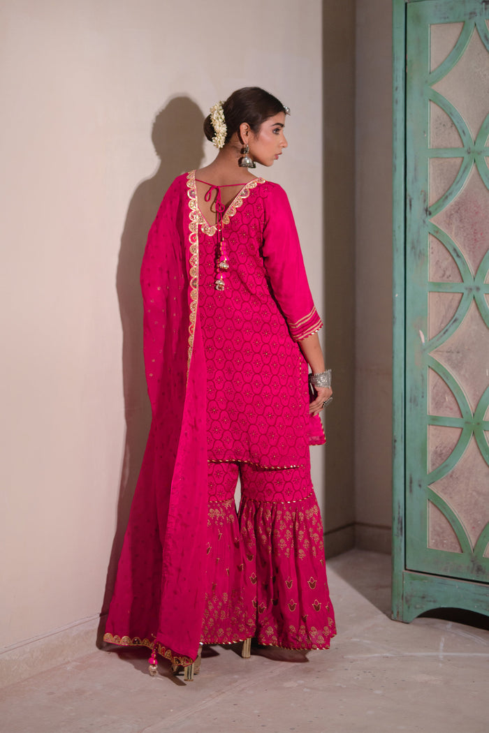 <img> Pink Chinon Gharara Set