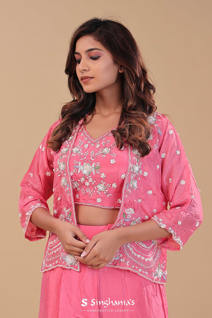 Pink Crepe Silk Indo-Western Set