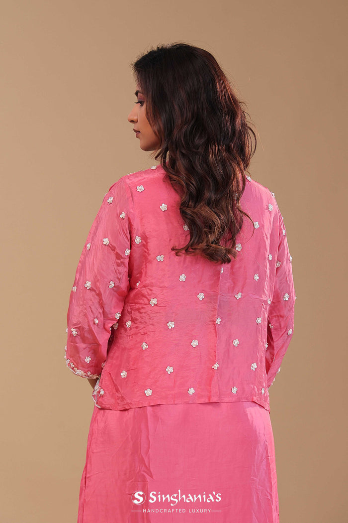 Pink Crepe Silk Indo-Western Set