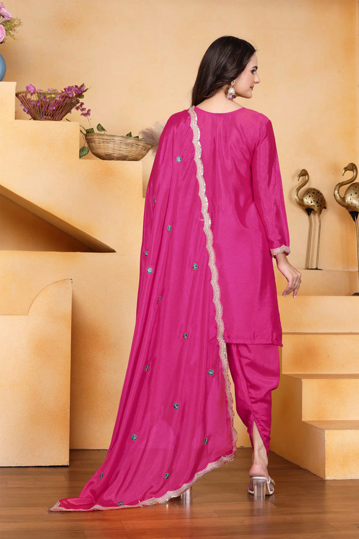 Pink Floral Embroidered Silk Kurta Set