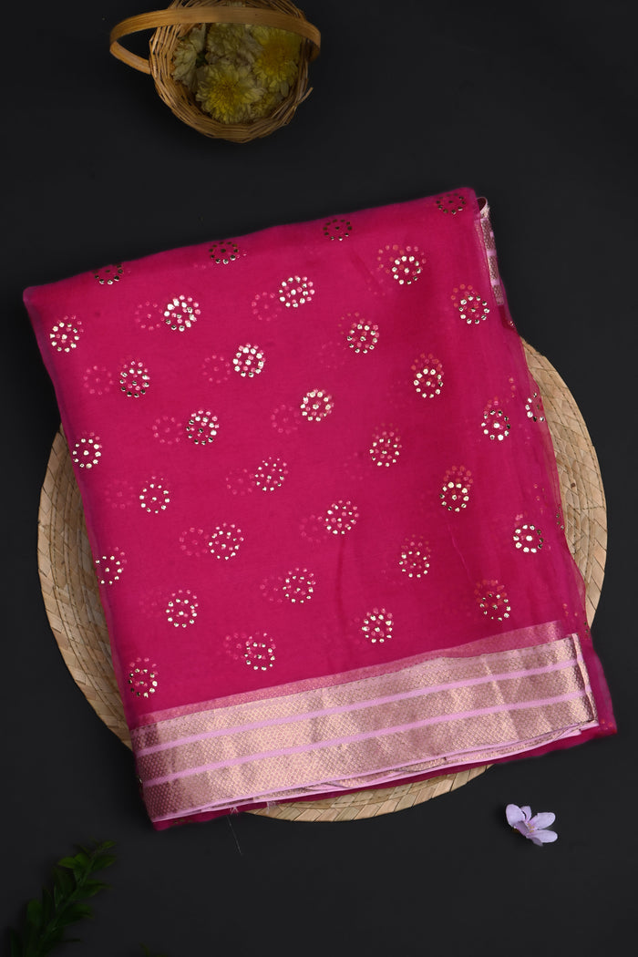 Pink Foil Printed Organza Saree