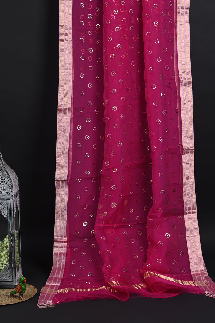 Pink Foil Printed Organza Saree