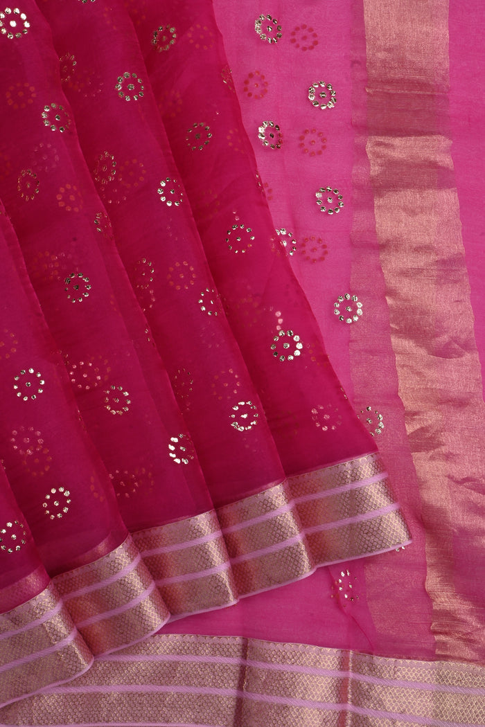 Pink Foil Printed Organza Saree