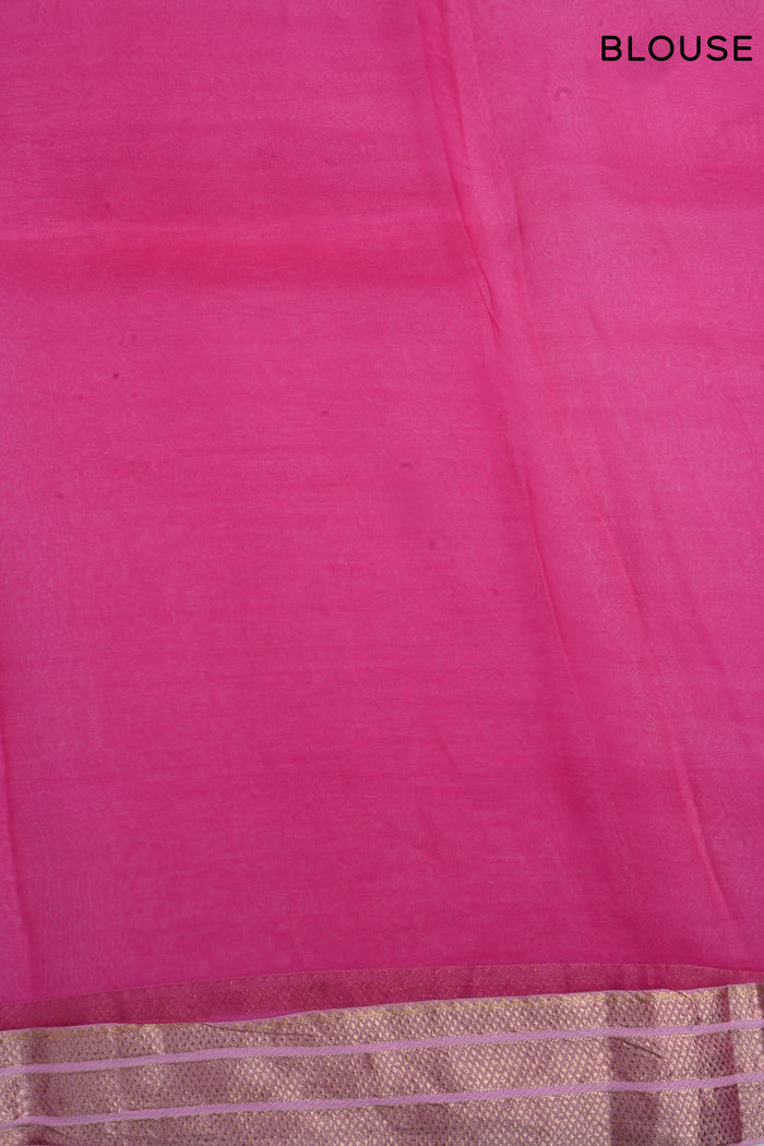 Pink Foil Printed Organza Saree