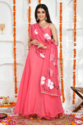 <img> Pink Georgette Anarkali Set With Printed Dupatta