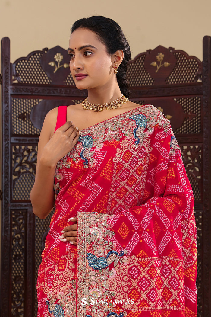 Pink Georgette Saree With Bandhani Design