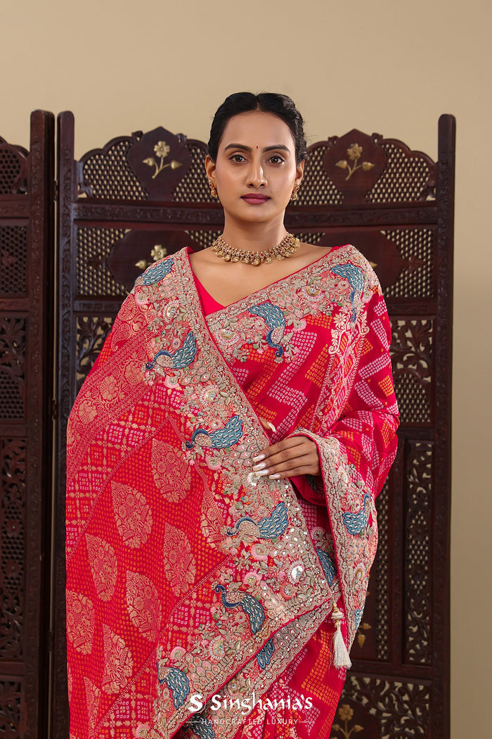 Pink Georgette Saree With Bandhani Design