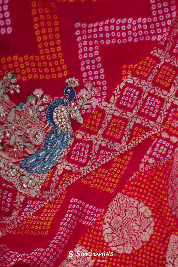 Pink Georgette Saree With Bandhani Design