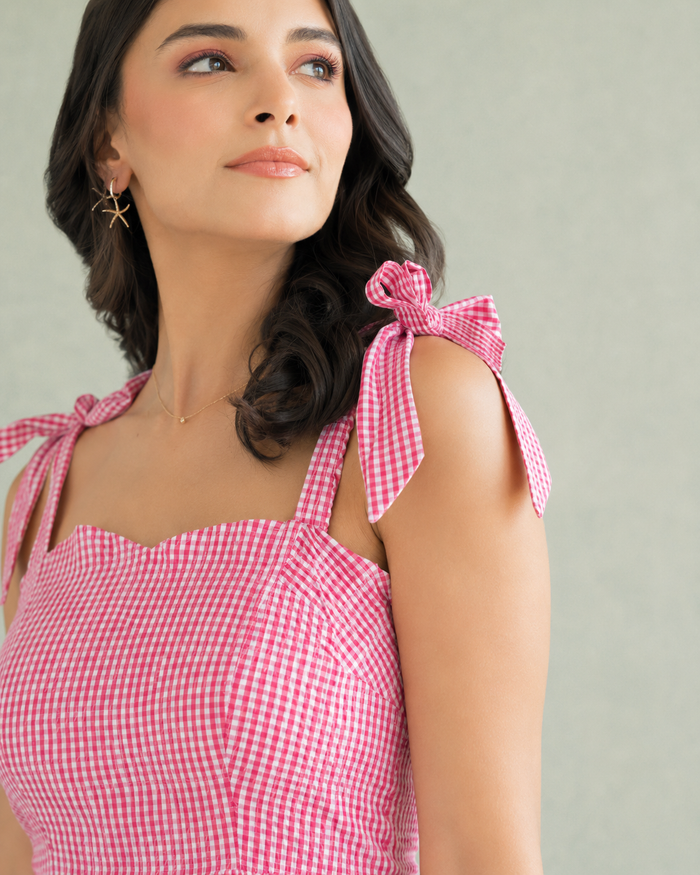 Pink Gingham Tiered Mini Gown