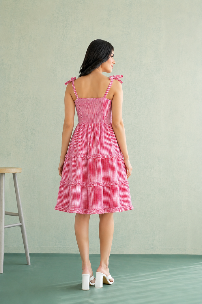 Pink Gingham Tiered Mini Gown