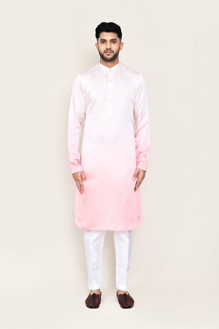 Pink Gradient Satin Silk Kurta Set