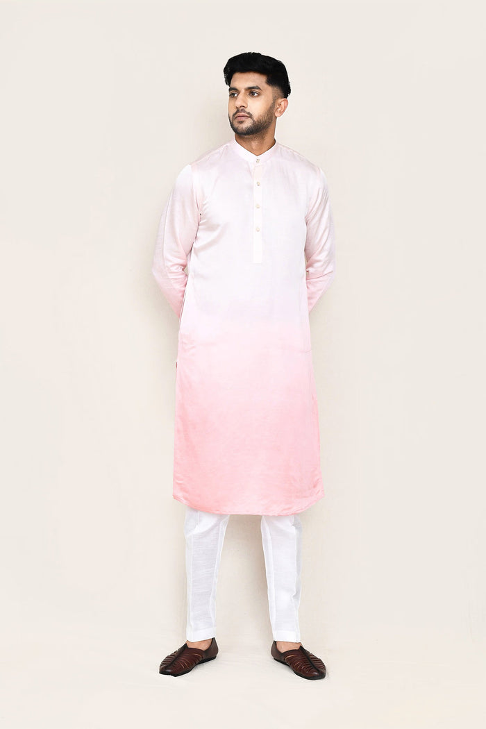 Pink Gradient Satin Silk Kurta Set