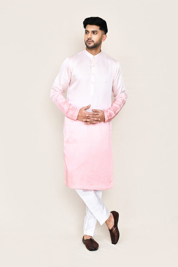 Pink Gradient Satin Silk Kurta Set