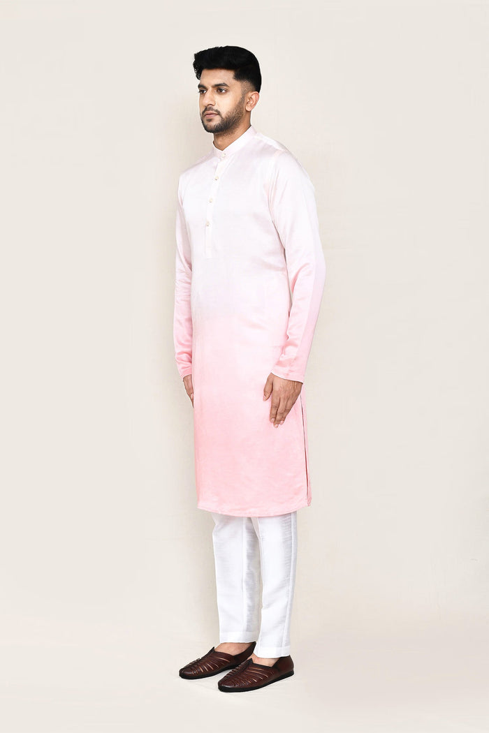 Pink Gradient Satin Silk Kurta Set