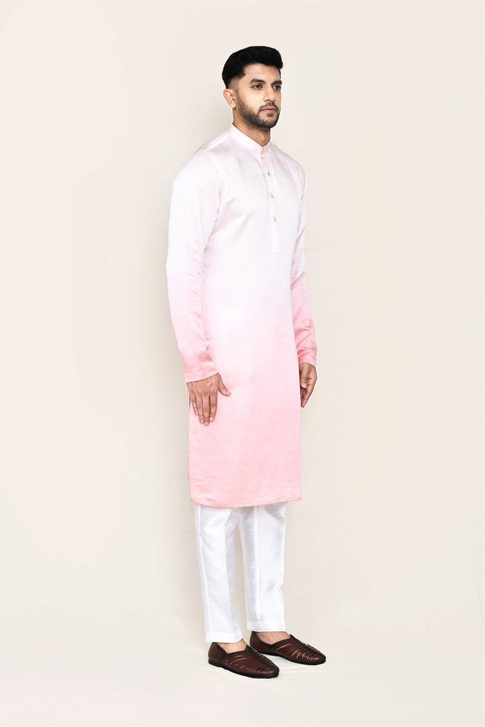 Pink Gradient Satin Silk Kurta Set