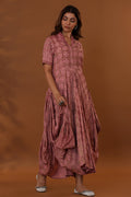 <img> Pink Handcrafted Double Side Drape Cotton Chola Dress